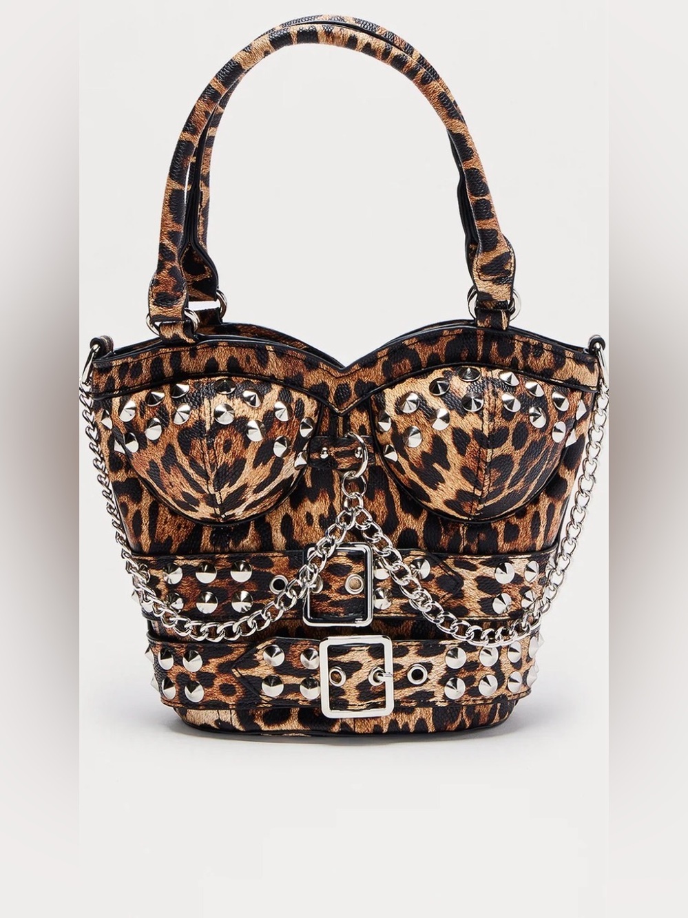 Dolls Kill Leopard Studded Chain-Accent Mini Tote